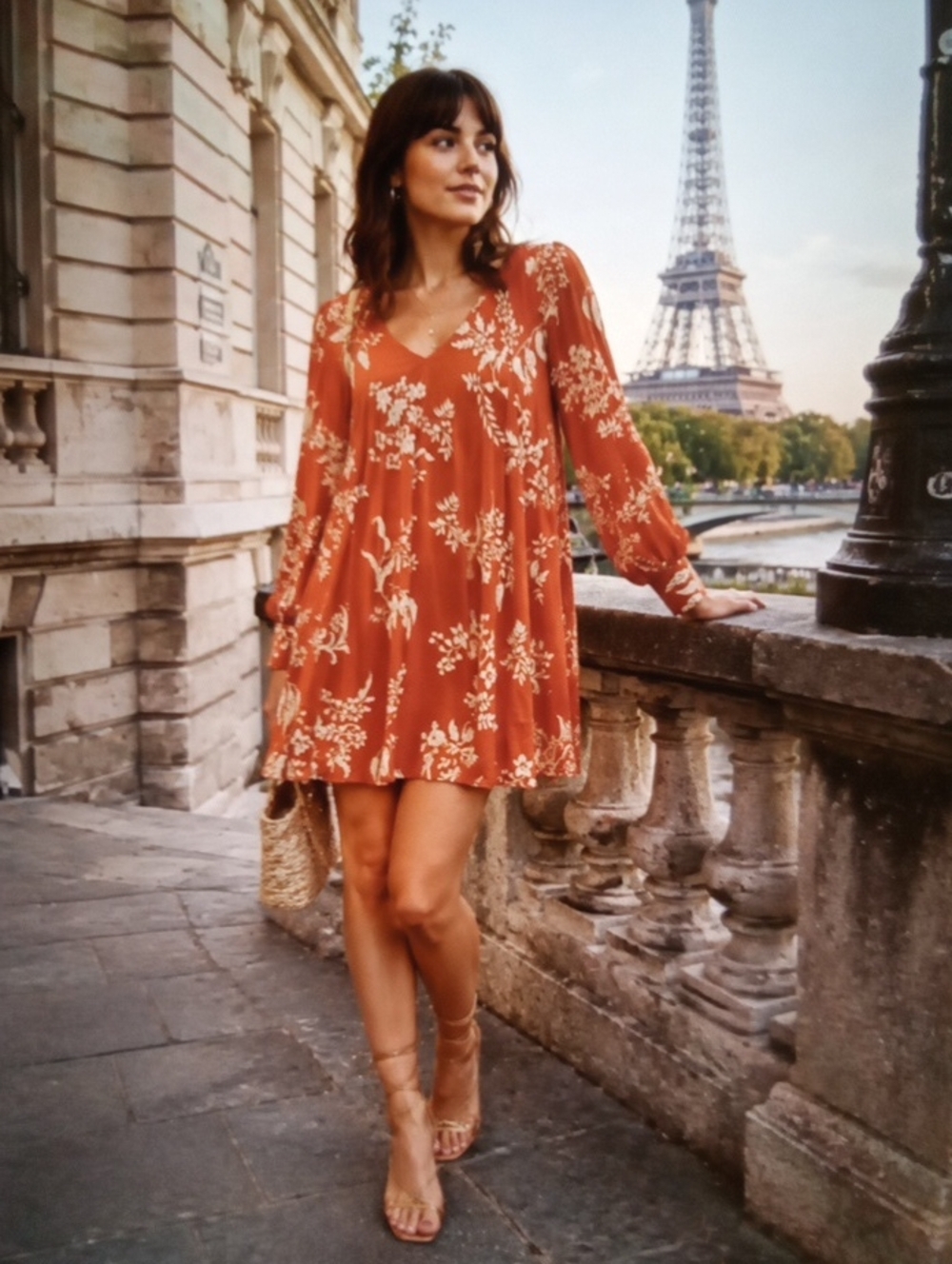 Sezane Shauna Verone Viscose Wool Blend Mini Dress French Girl Botanical Sz 38